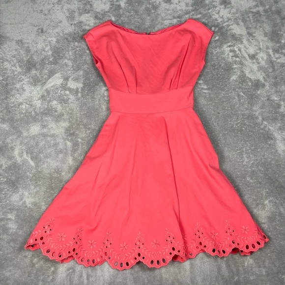 Kate Spade Dress Sz XXS Ponte Bateau Neckline Eyelet Feminine Fit and Flare Mini - Picture 4 of 12